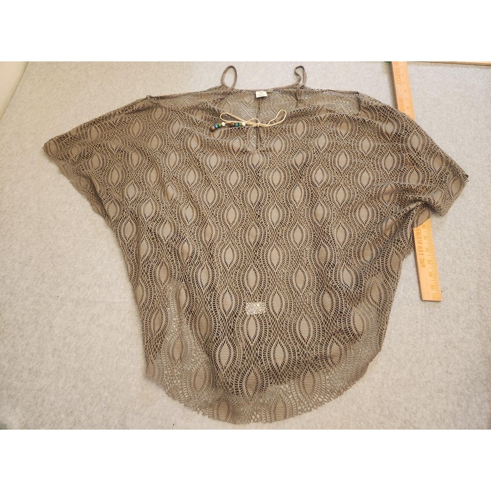 Saint Tropez West Cover Up Womens Small Brown Crochet Sheer Beaded Tie Tunic